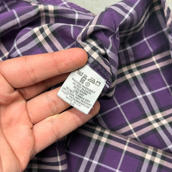 Burberry London Dress Shirt Purple Made in UK Check Logo Cotton 42 16 1/2 Large - Picture 10 of 10